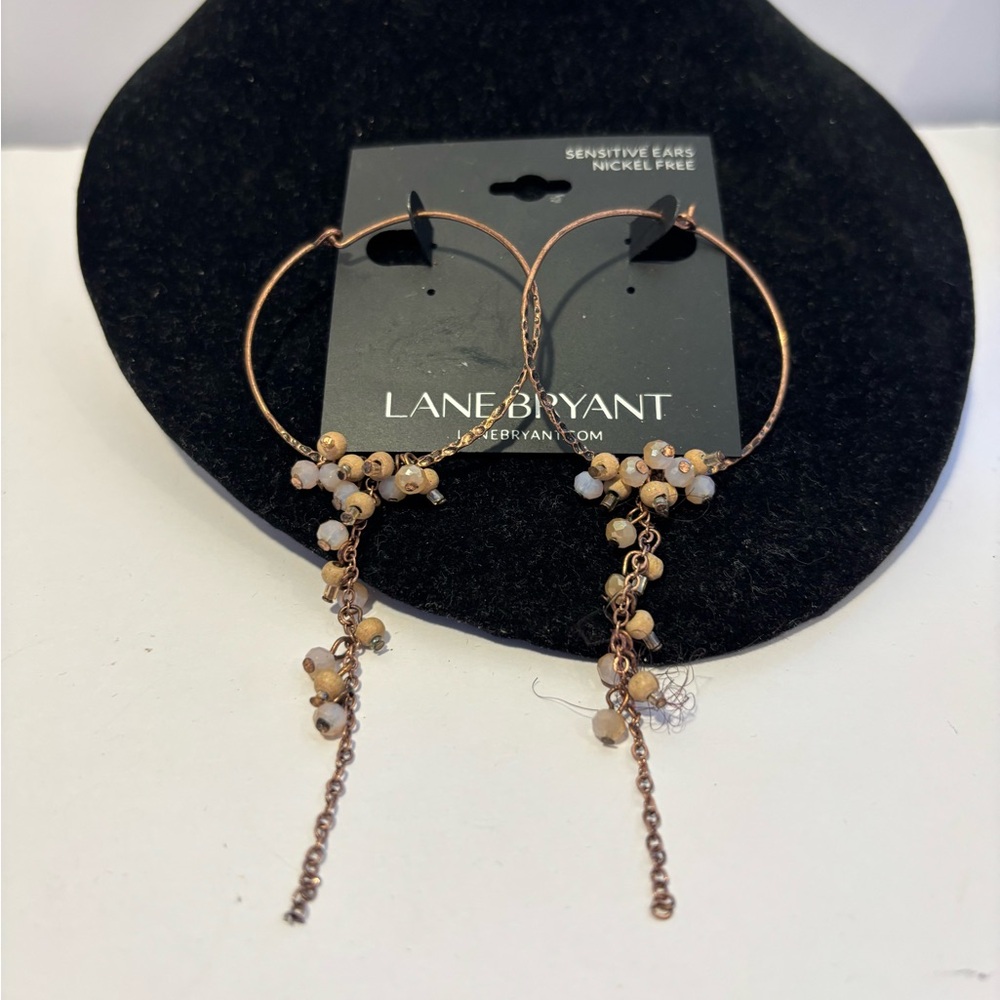 Lane Bryant Boho Earrings Hoop Beaded Bronze Earthtone Jewelry Whimsical Cute